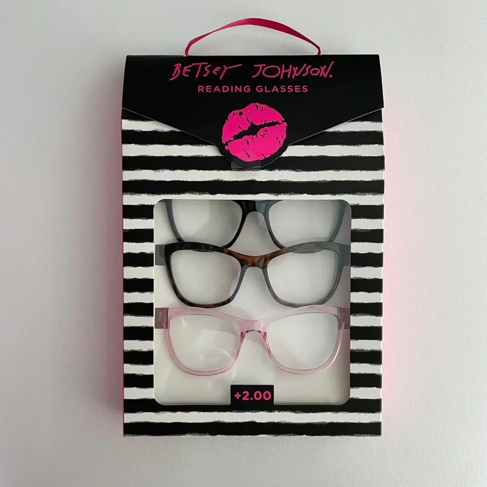 Betsey Johnson +2.00 Reading Glasses 3 Pair Pink